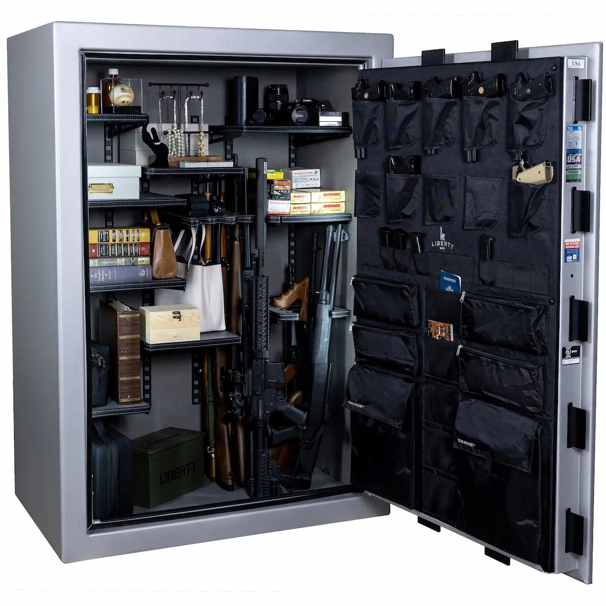 Liberty Franklin 45 gun safe glacial steel interior view loaded