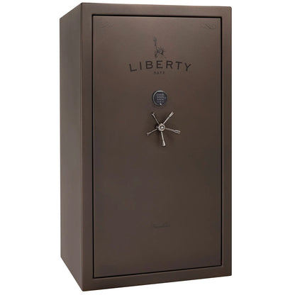 Liberty Franklin 50 gun safe in Bronze Textured with Black Chrome and S&G electronic lock, exterior view.