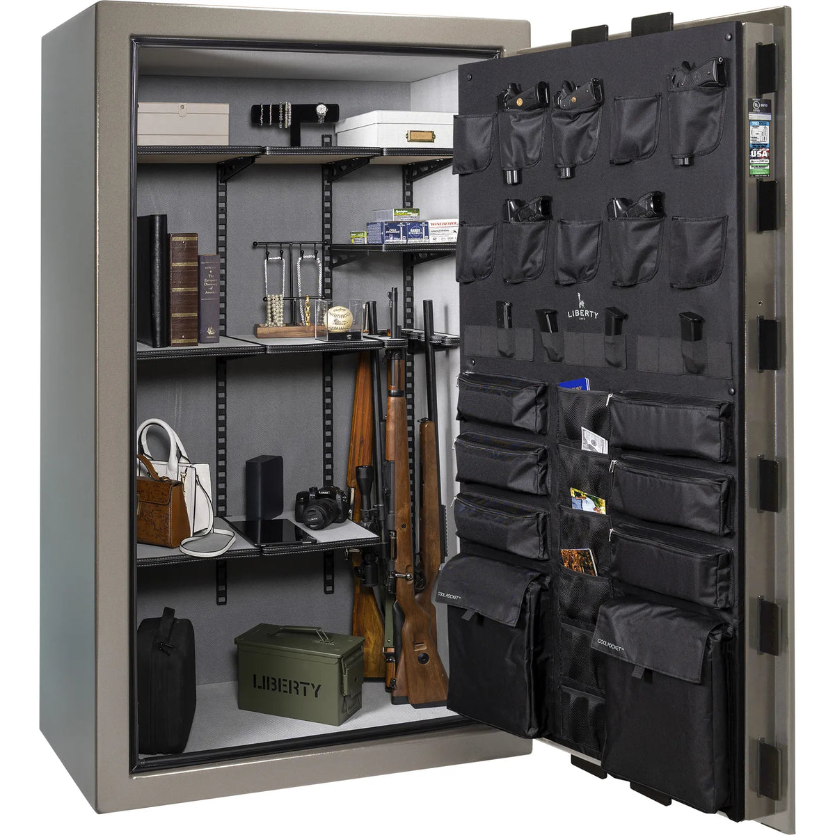 Liberty Franklin 50 Pro Flex interior in Gray Marble, loaded storage configuration.