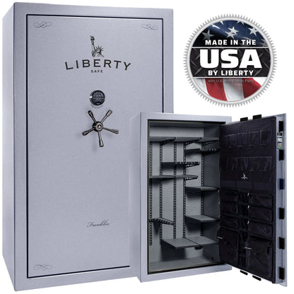 Liberty Franklin 50 gun safe glacial steel exterior and interior view