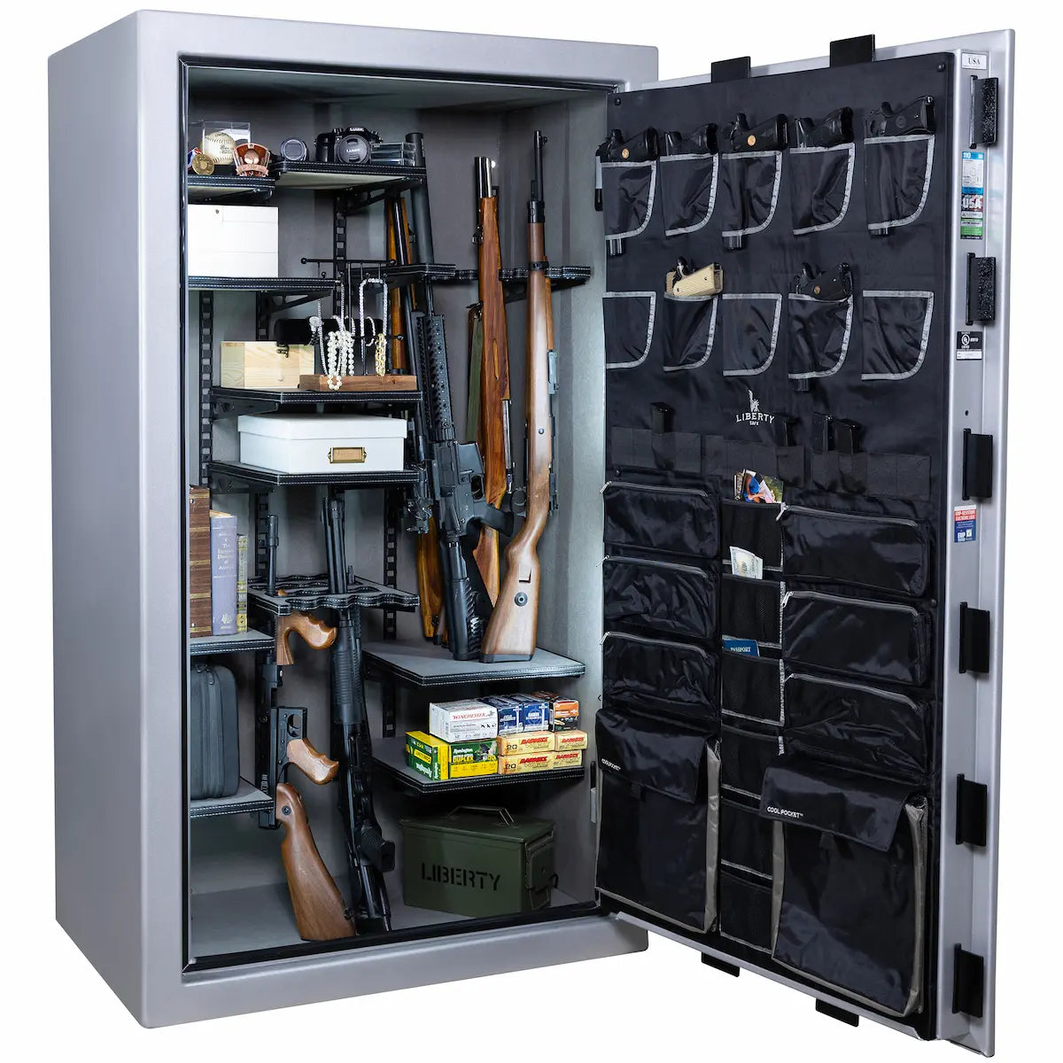 Liberty Franklin 50 gun safe glacial steel interior view loaded
