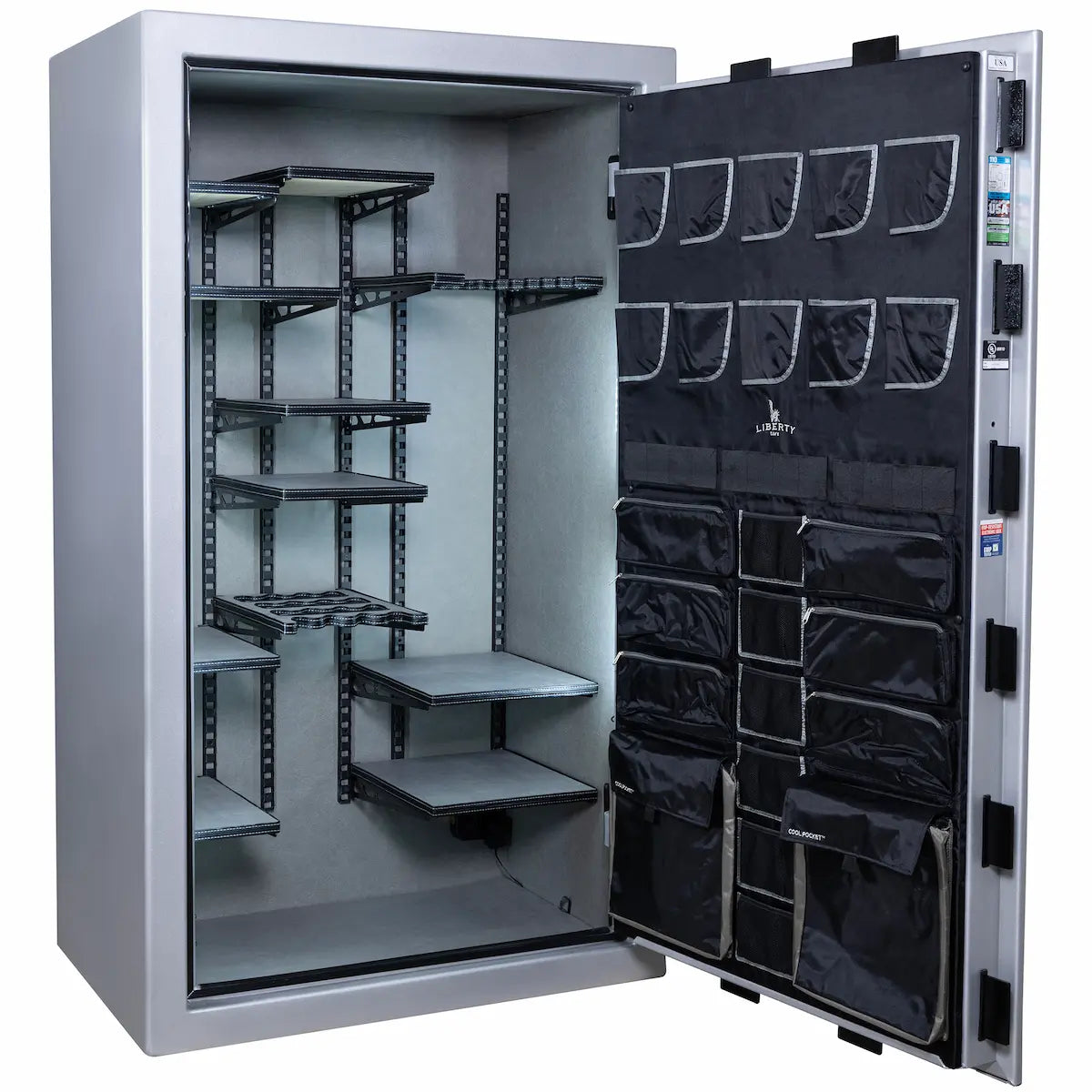 Liberty Franklin 50 gun safe glacial steel interior view