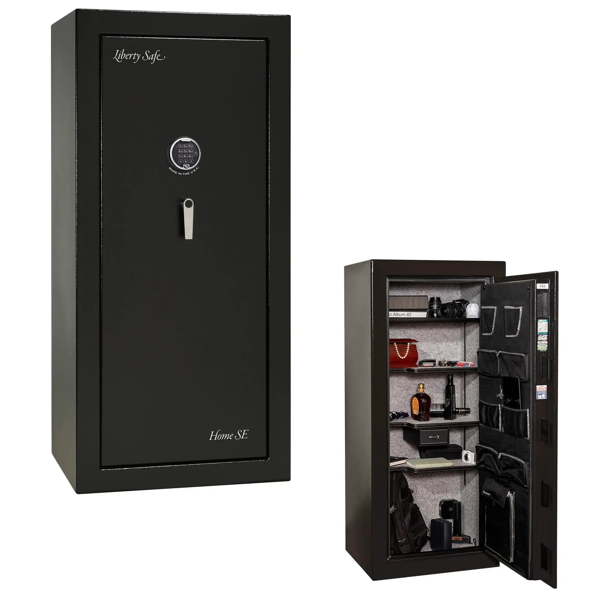 Liberty Safe Home SE in textured black, exterior and interior