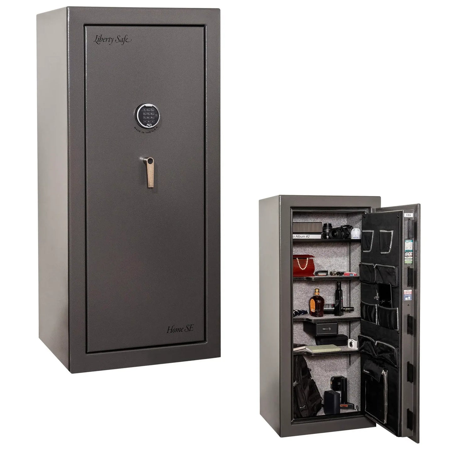 Liberty Safe Home SE in Gray Marble, exterior and interior