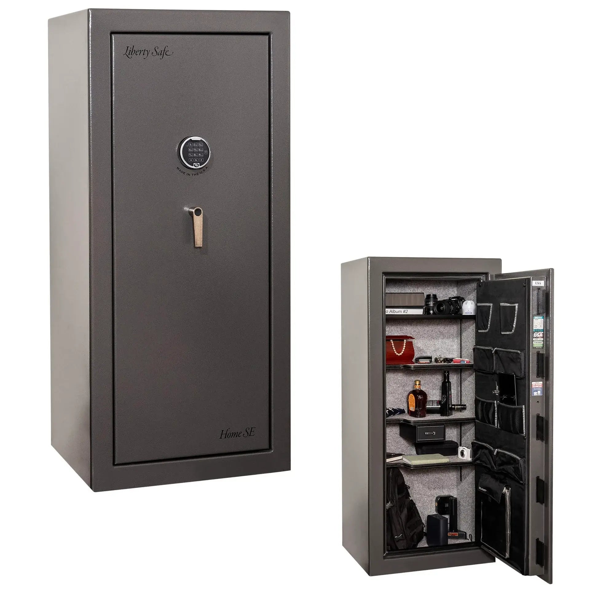 Liberty Safe Home SE in Gray Marble, exterior and interior