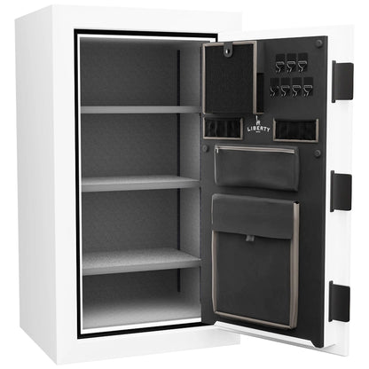 Liberty Home Safe 12 Textured Speckled White open interior with adjustable shelving and door storage