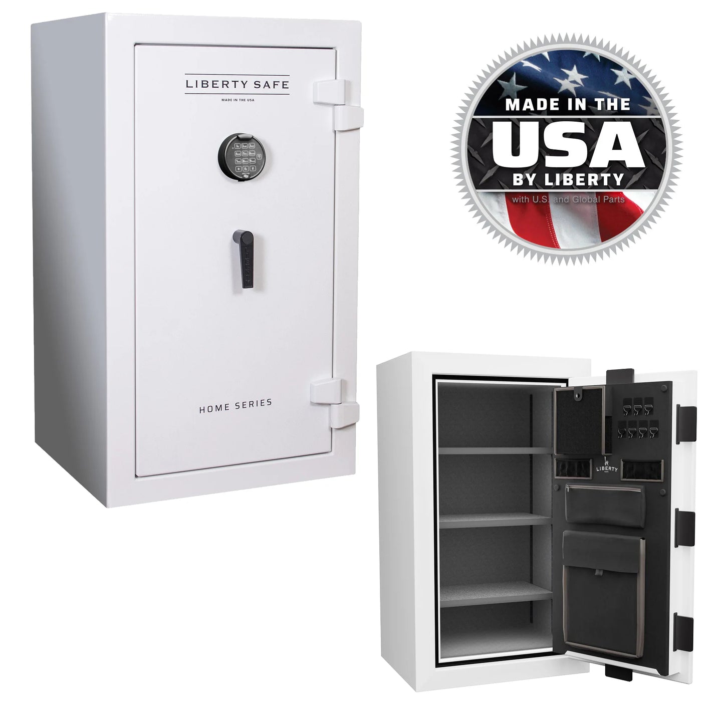 Liberty Home Safe 12 in Textured Speckled White exterior and interior views, made in USA