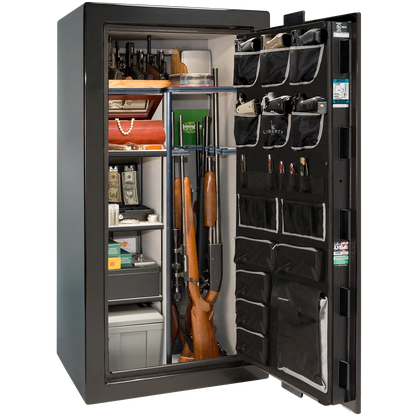 Interior of Liberty Lincoln 25 safe in Black Mirror Gloss with Black Chrome hardware