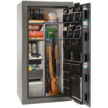 Interior of Liberty Lincoln 25 safe in Gray Gloss with Black Chrome hardware