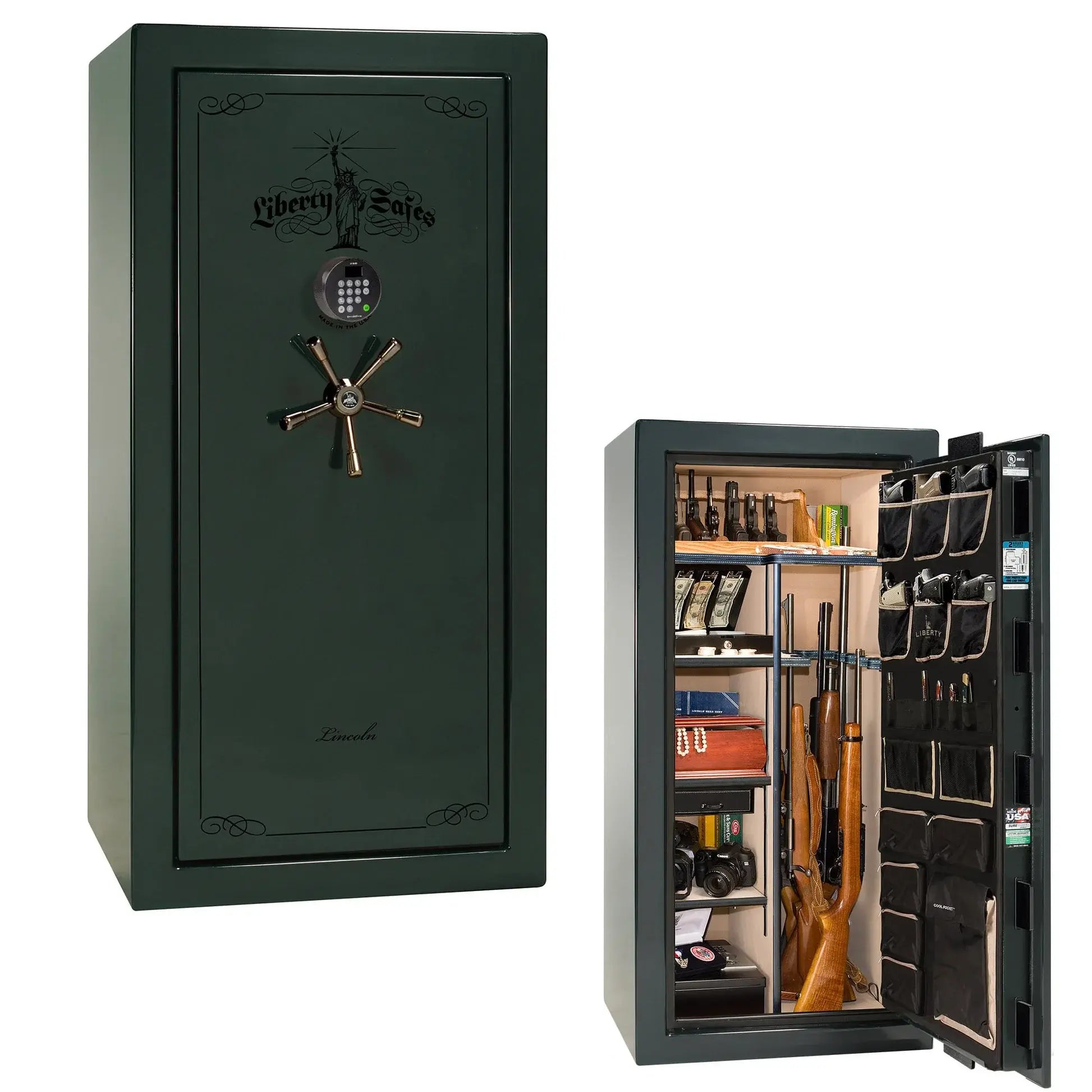 Liberty Lincoln 25 safe in Green Gloss with Black Chrome hardware