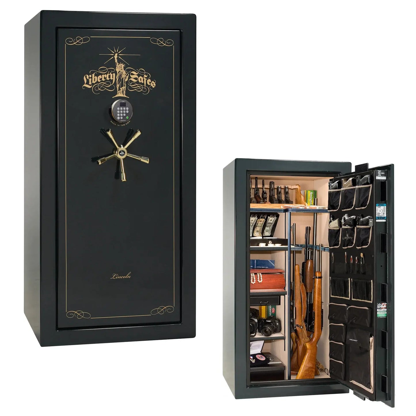 Liberty Lincoln 25 safe in Green Gloss with Brass hardware