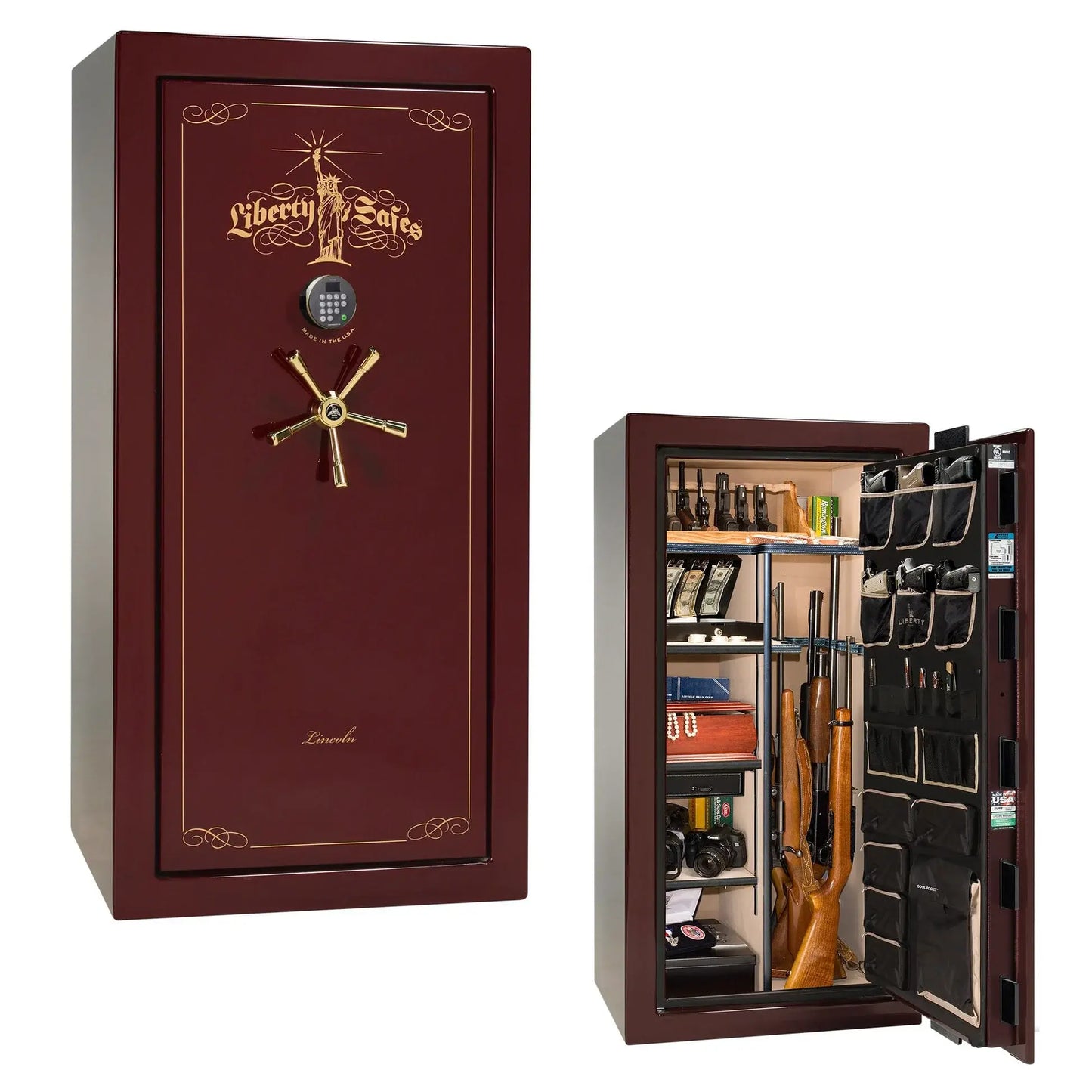 Liberty Lincoln 25 safe in Burgundy Gloss with Brass hardware