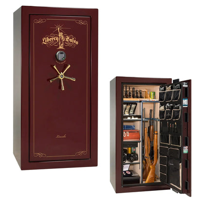 Liberty Lincoln 25 safe in Burgundy Gloss with Brass hardware