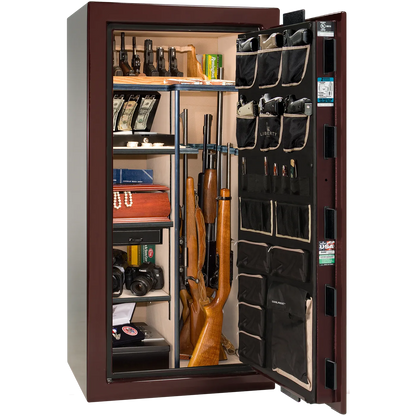 Interior of Liberty Lincoln 25 safe in Burgundy Gloss with Brass hardware