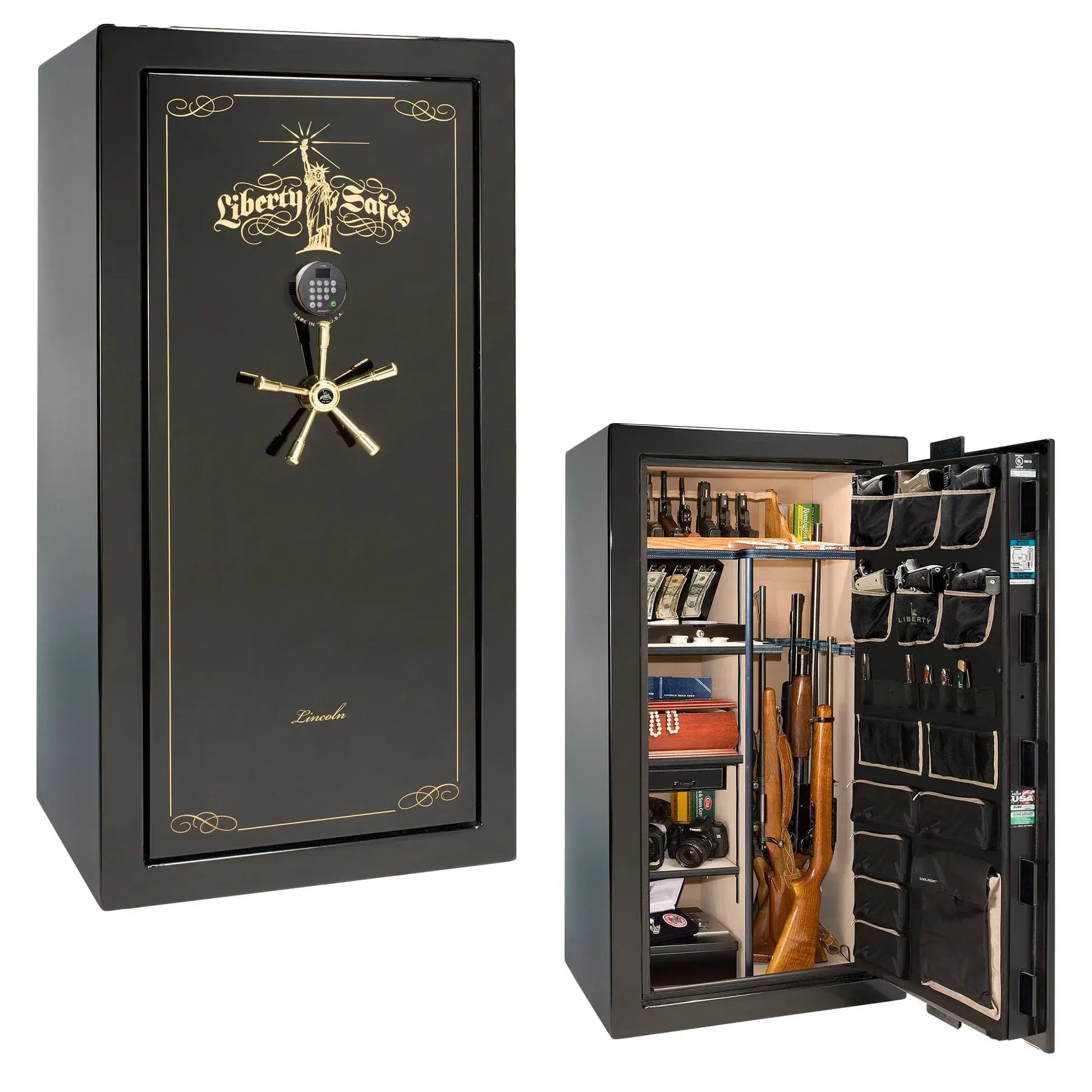 Liberty Lincoln 25 safe in Black Mirror Gloss with Brass hardware