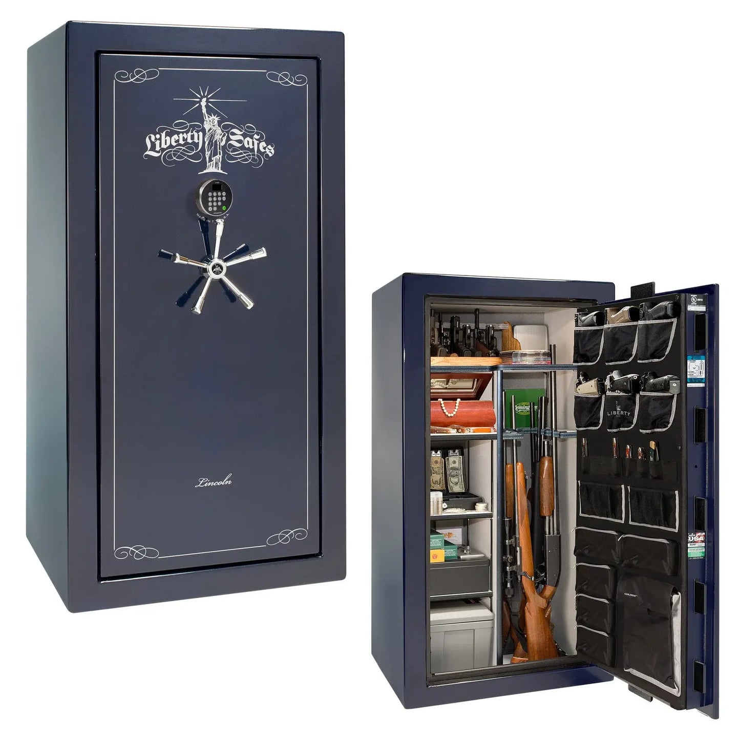 Liberty Lincoln 25 safe in Blue Mirror Gloss with Chrome hardware