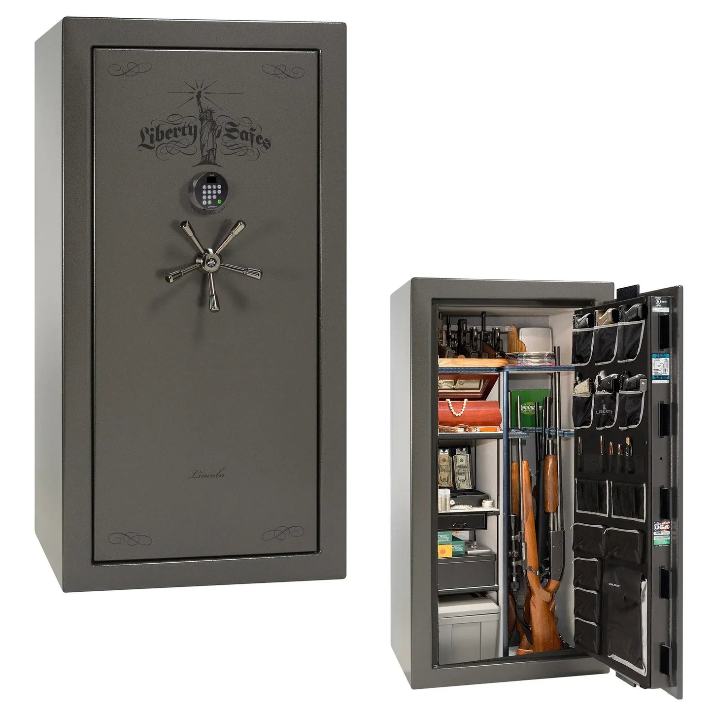 Liberty Lincoln 25 safe in Gray Marble with Black Chrome hardware