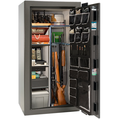 Interior of Liberty Lincoln 25 safe in Gray Marble with Black Chrome hardware