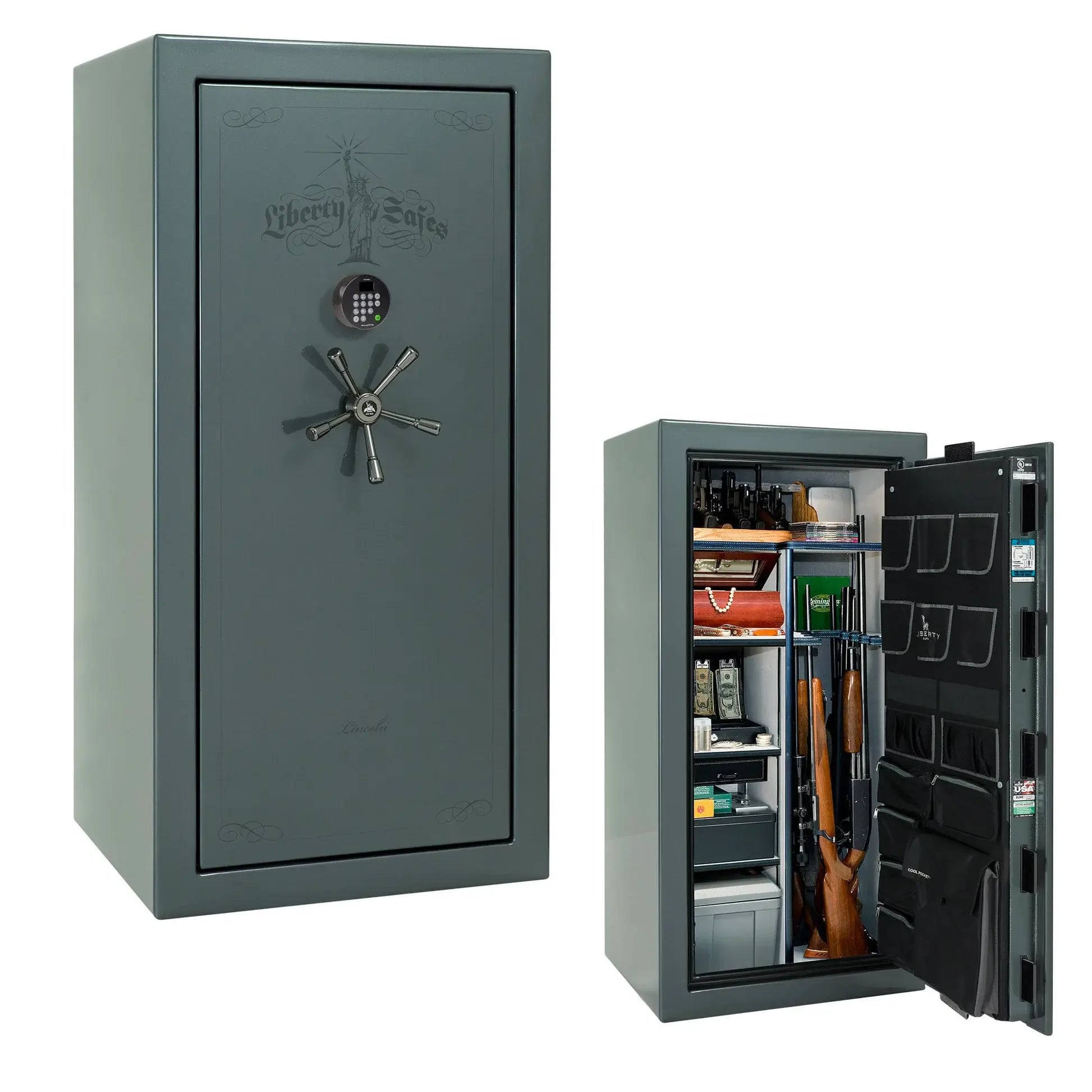 Liberty Lincoln 25 safe in Forest Mist Gloss with Black Chrome hardware