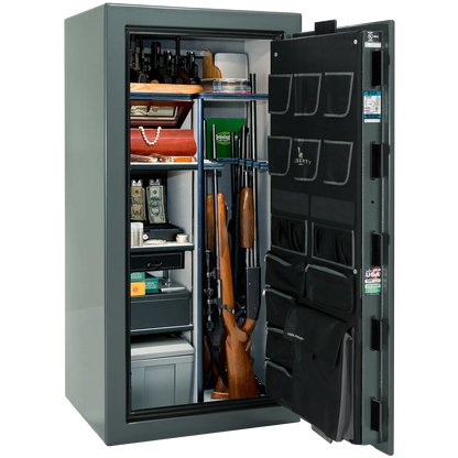 Interior of Liberty Lincoln 25 safe in Forest Mist Gloss with Black Chrome hardware