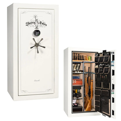 Liberty Lincoln 25 safe in White Gloss with Black Chrome hardware