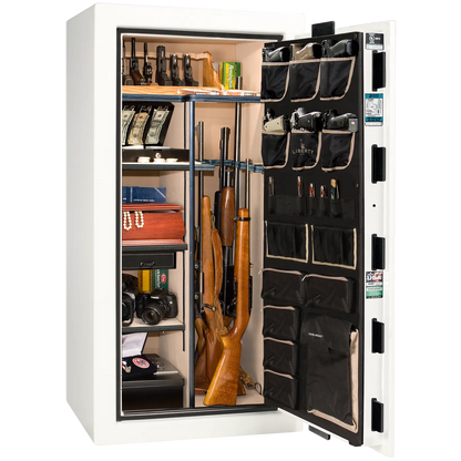 Interior of Liberty Lincoln 25 safe in White Gloss with Black Chrome hardware