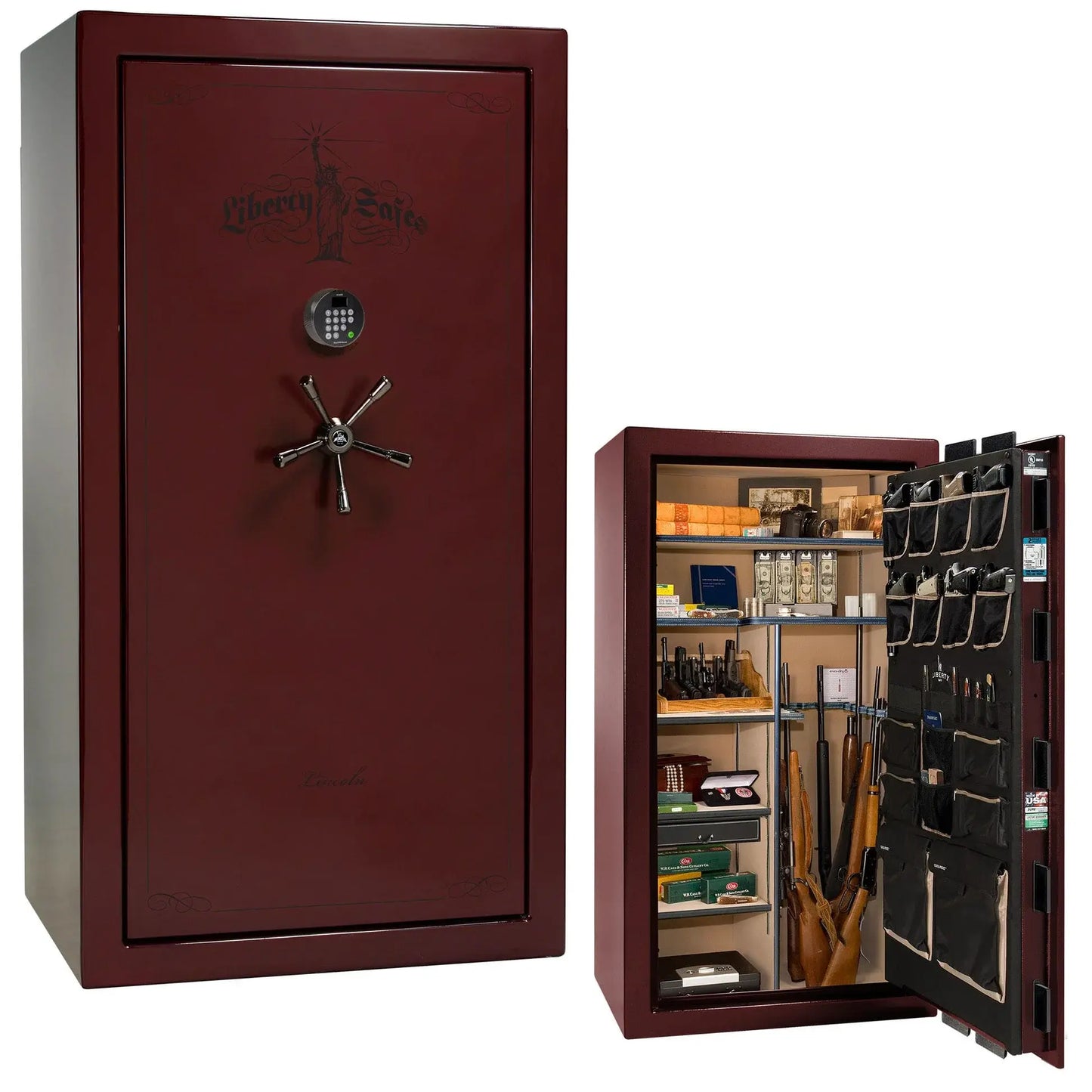 Liberty Lincoln 40 safe in Burgundy Gloss with Black Chrome hardware