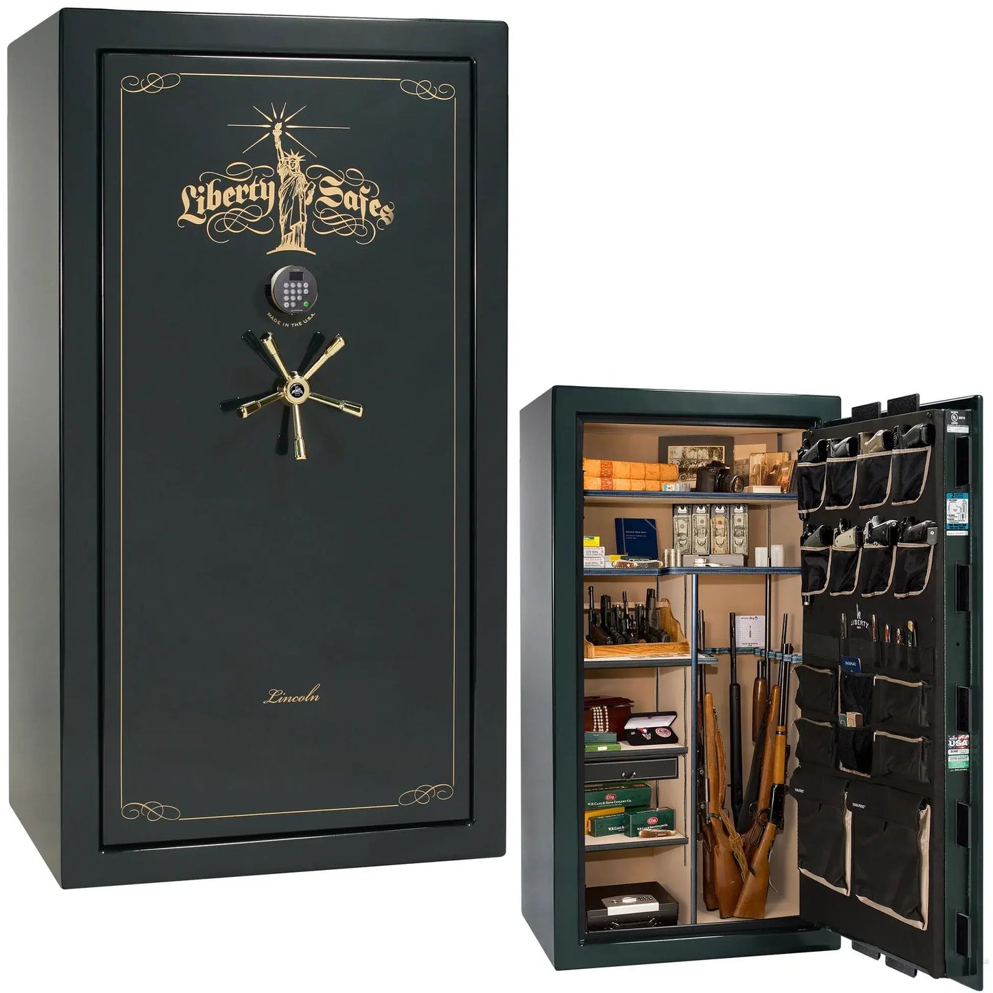 Liberty Lincoln 40 safe in Green Gloss with Brass hardware