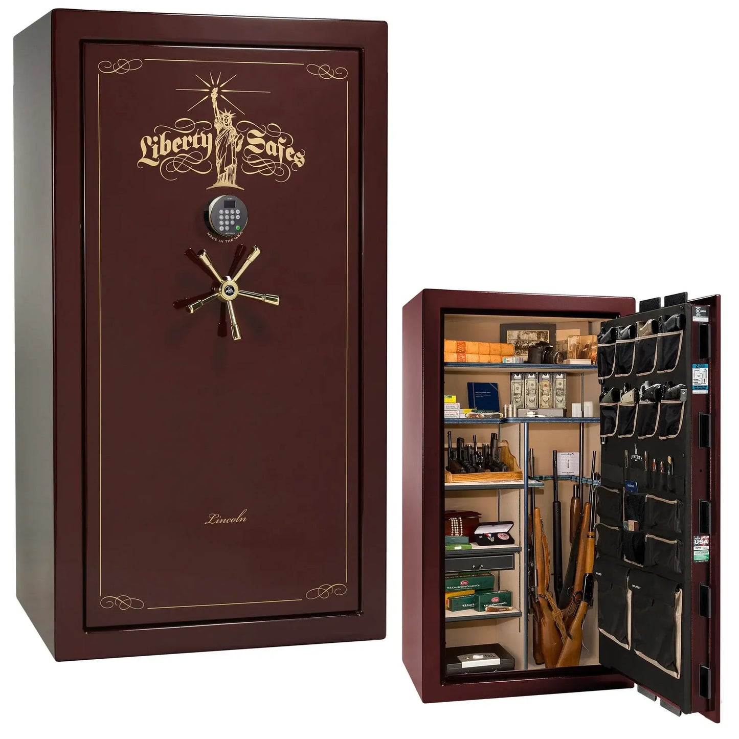 Liberty Lincoln 40 safe in Burgundy Gloss with Brass hardware
