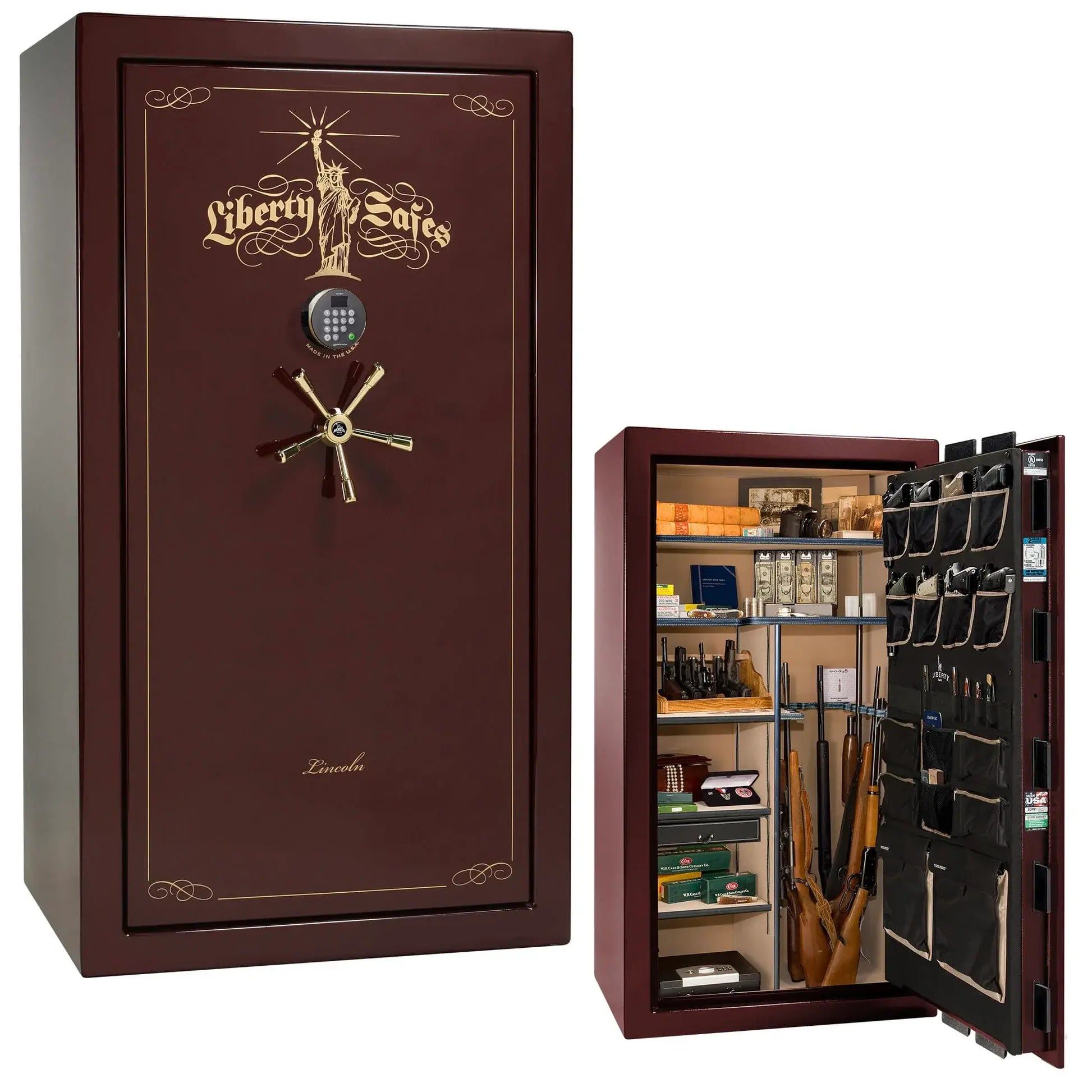 Liberty Lincoln 40 safe in Burgundy Gloss with Brass hardware