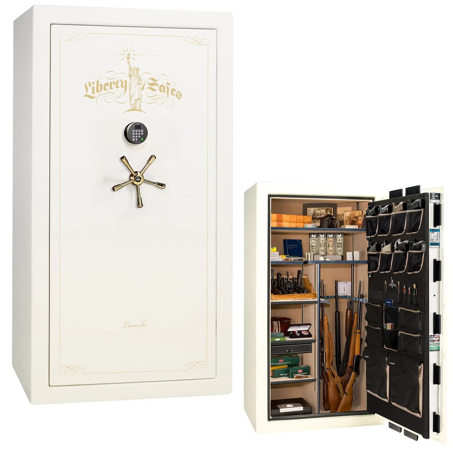 Liberty Lincoln 40 safe in White Gloss with Brass hardware