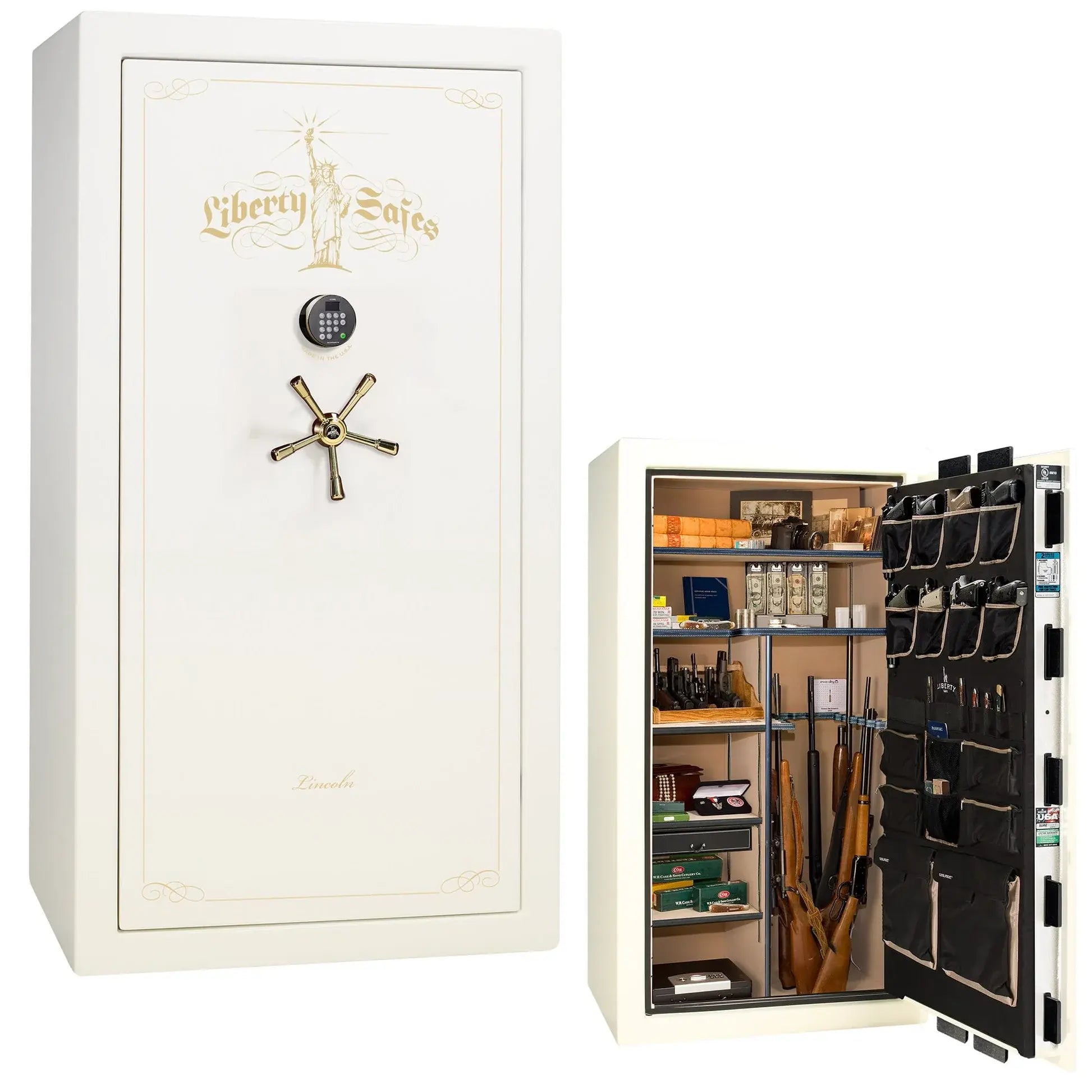Liberty Lincoln 40 safe in White Gloss with Brass hardware