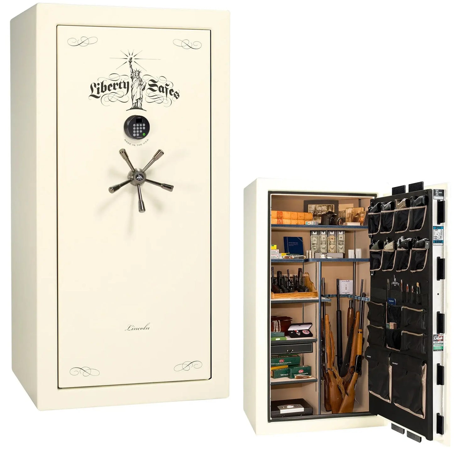 Liberty Lincoln 40 safe in White Marble with Black Chrome hardware