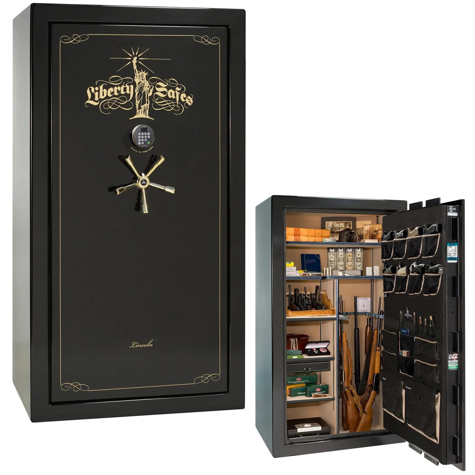 Liberty Lincoln 40 safe in Black Mirror Gloss with Brass hardware