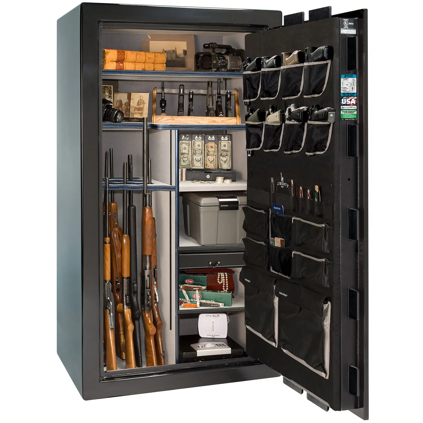 Interior of Liberty Lincoln 40 safe in Black Mirror Gloss with Chrome hardware