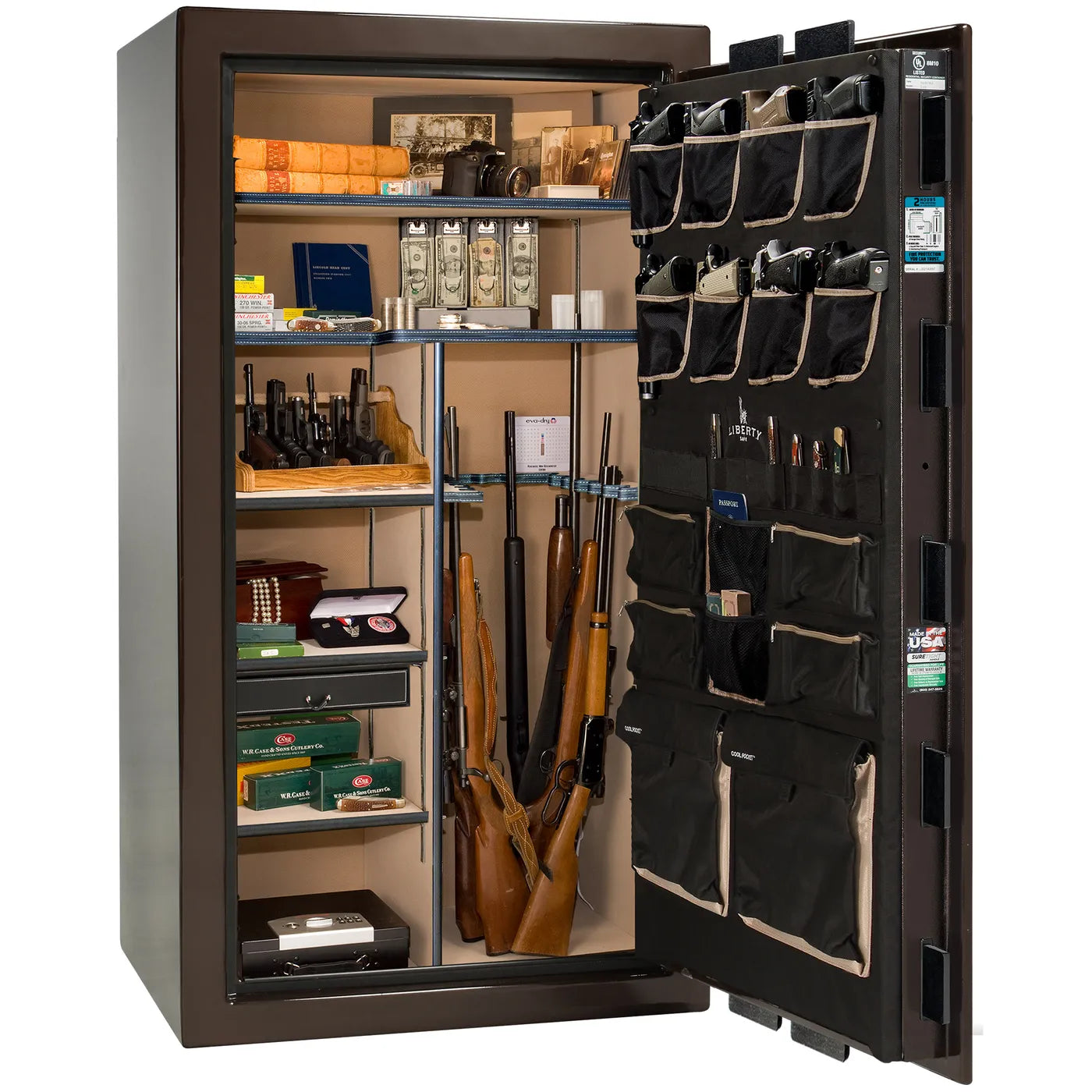 Interior of Liberty Lincoln 40 safe in Bronze Gloss with Black Chrome hardware