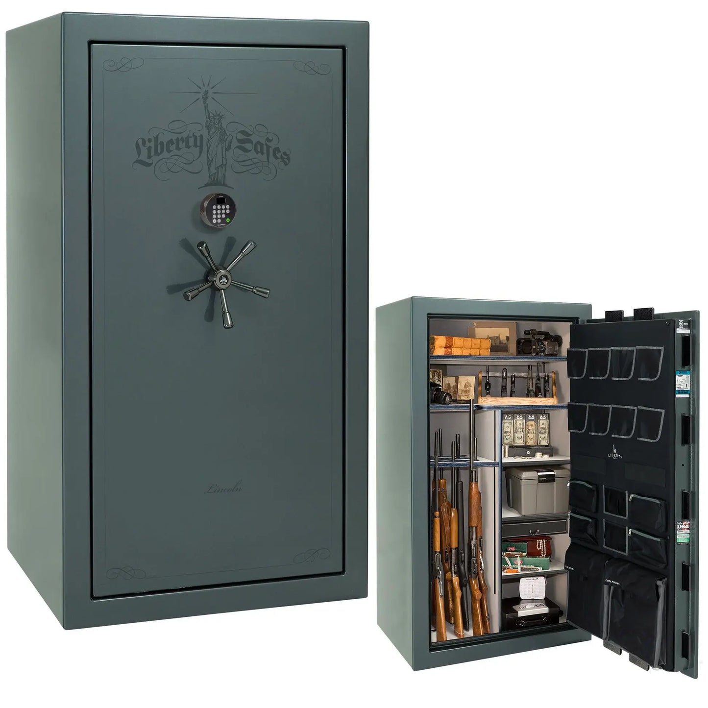 Liberty Lincoln 40 safe in Forest Mist Gloss with Black Chrome hardware
