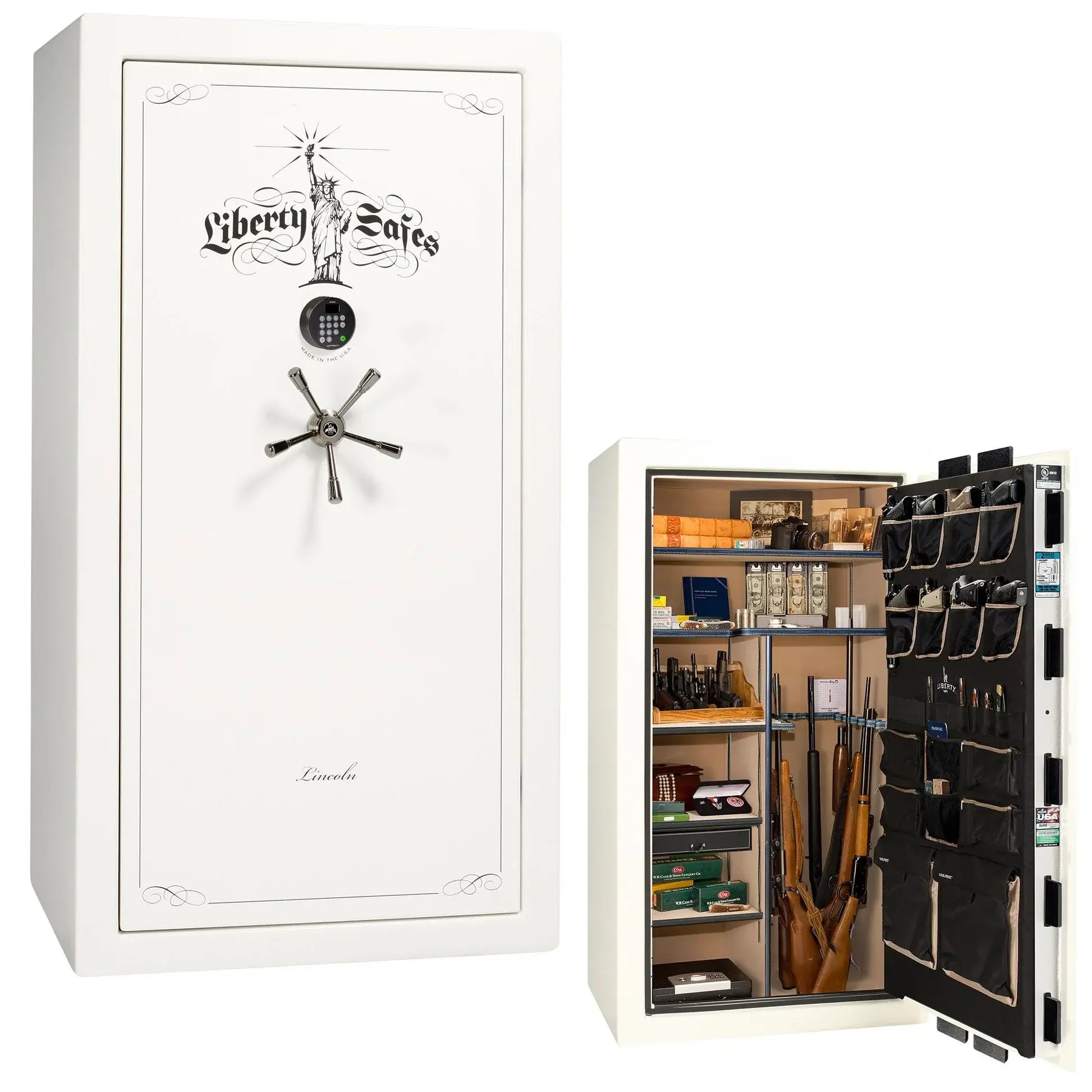 Liberty Lincoln 40 safe in White Gloss with Black Chrome hardware