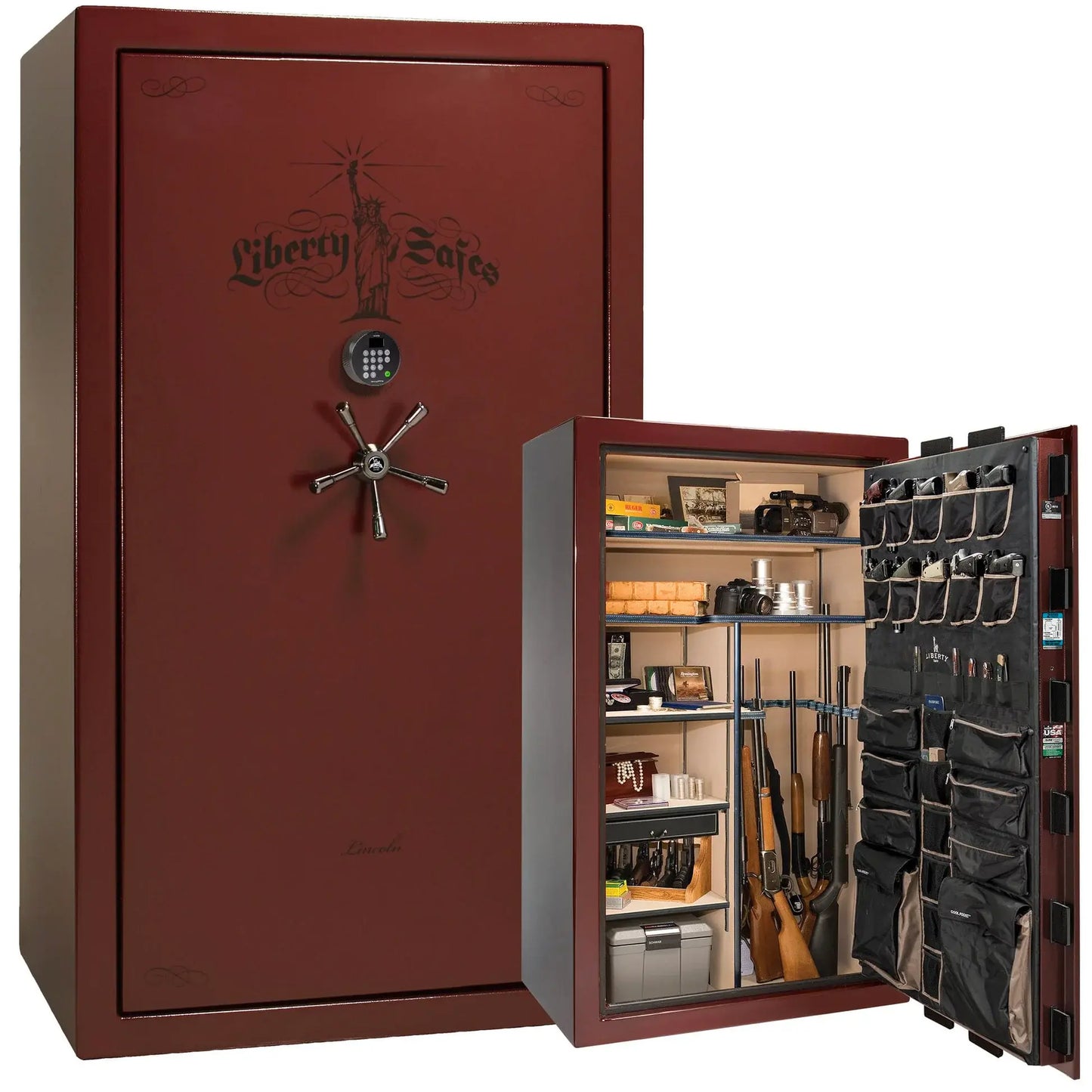 Liberty Lincoln 50 safe in Burgundy Marble with Black Chrome hardware