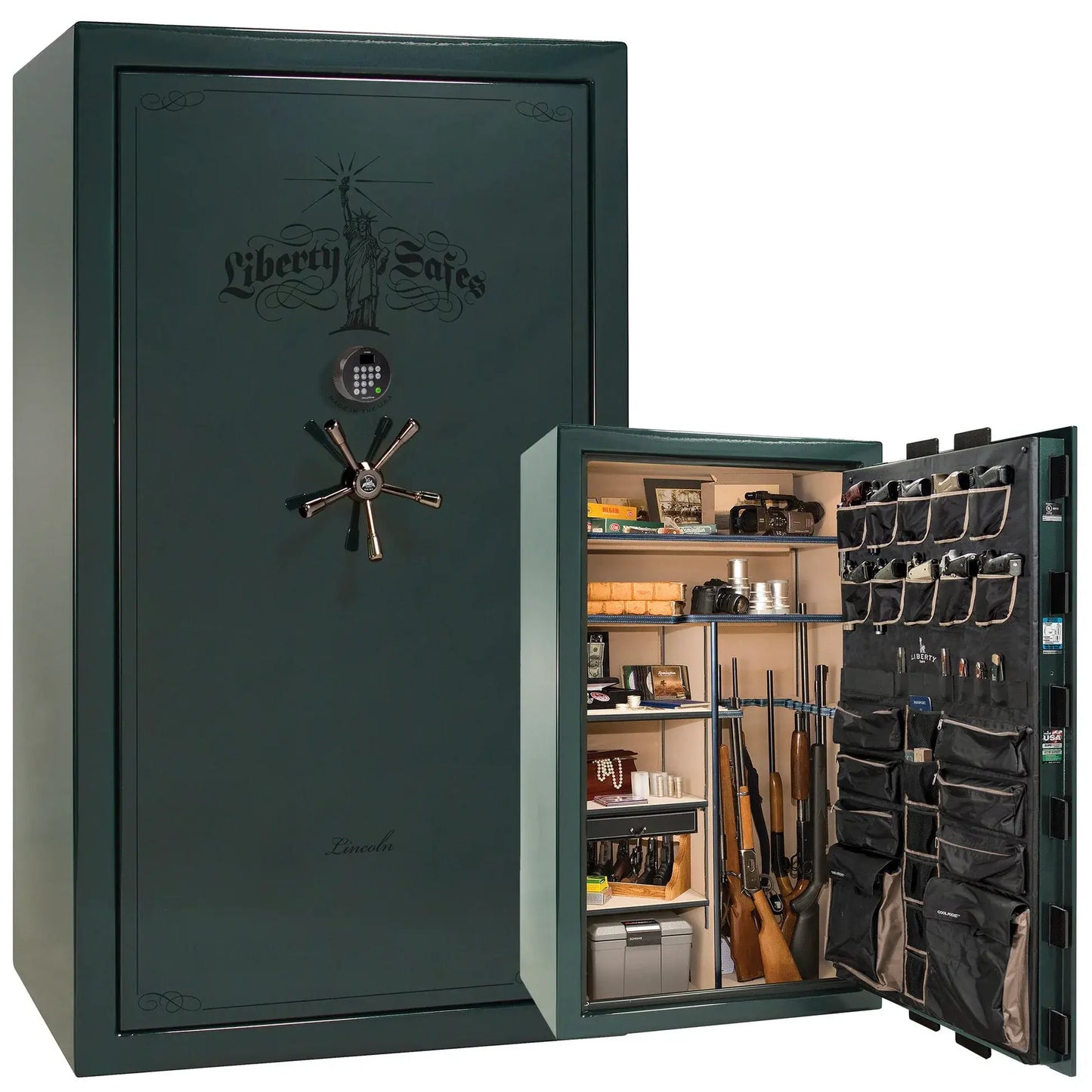 Liberty Lincoln 50 safe in Green Gloss with Black Chrome hardware