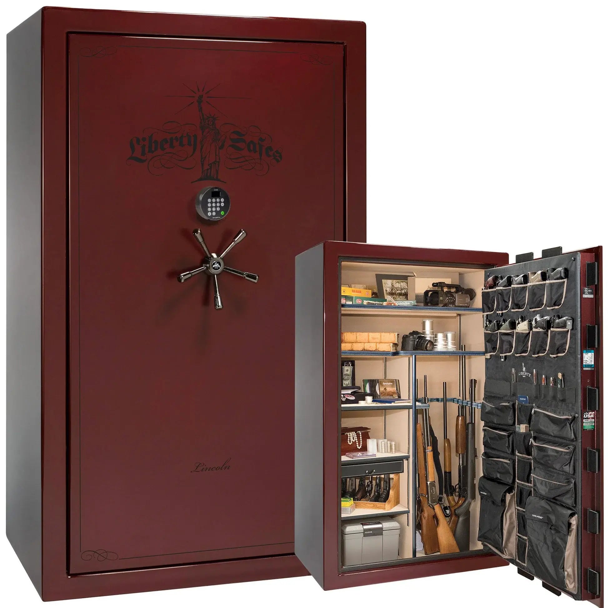 Liberty Lincoln 50 safe in Burgundy Gloss with Black Chrome hardware