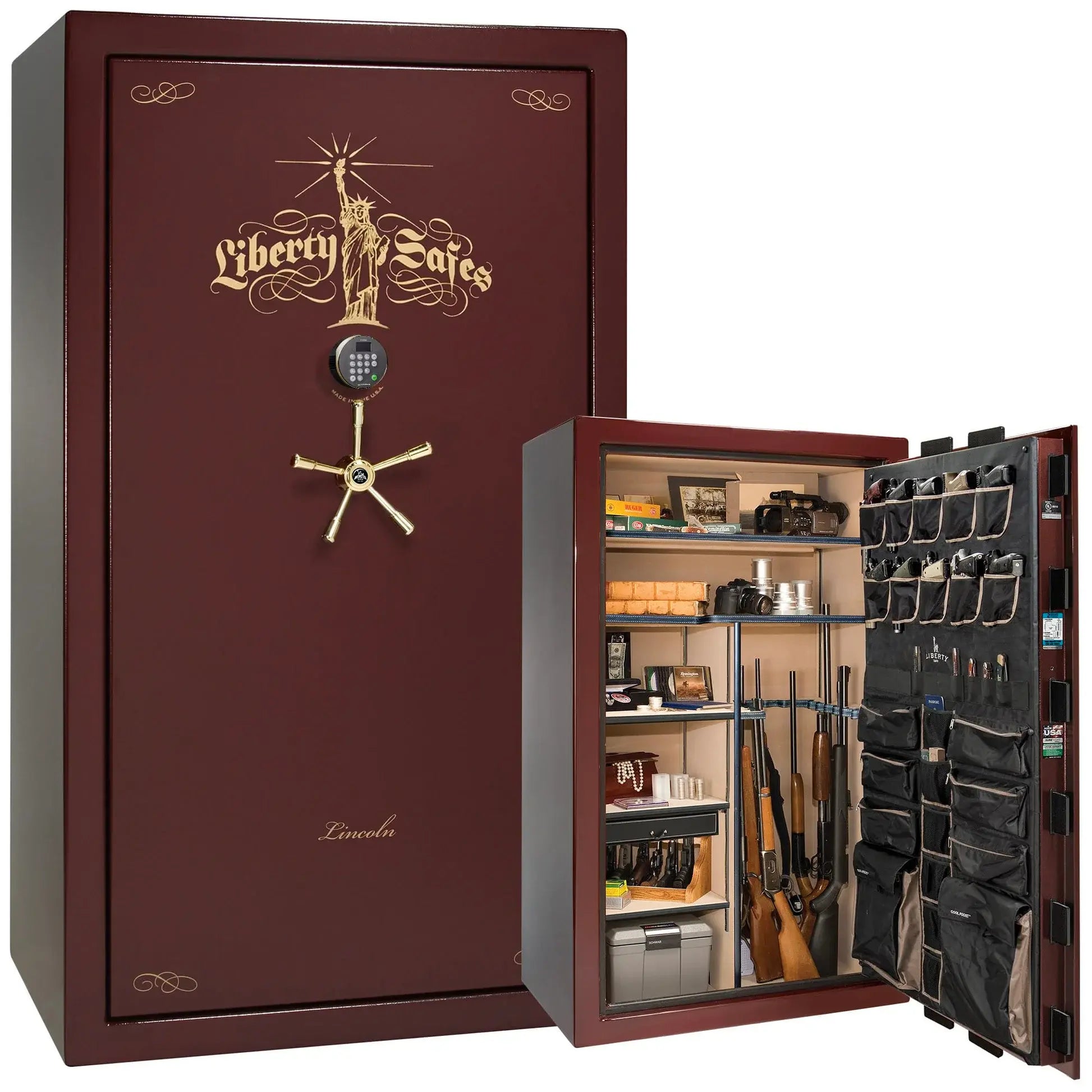 Liberty Lincoln 50 safe in Burgundy Marble with Brass hardware