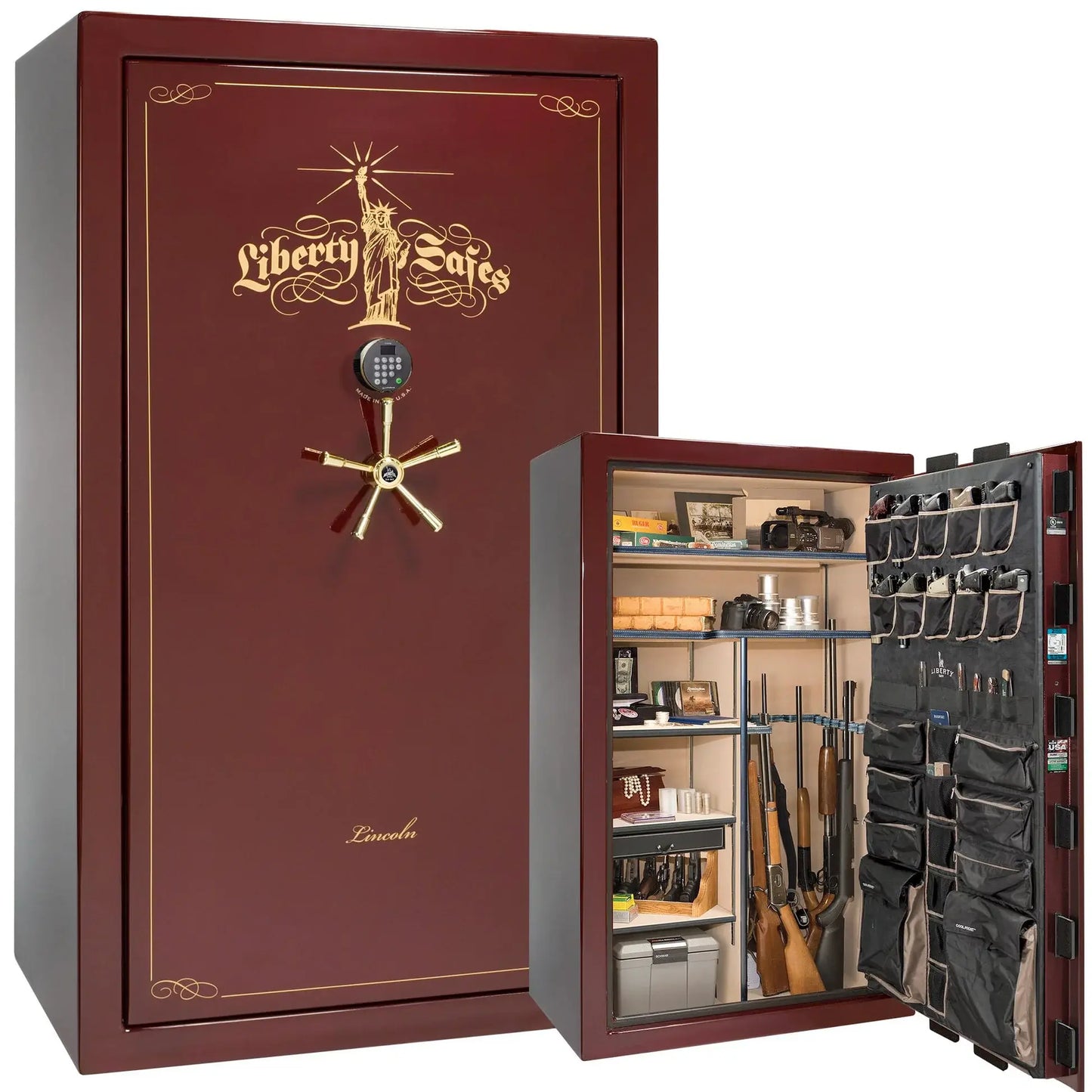Liberty Lincoln 50 safe in Burgundy Gloss with Brass hardware