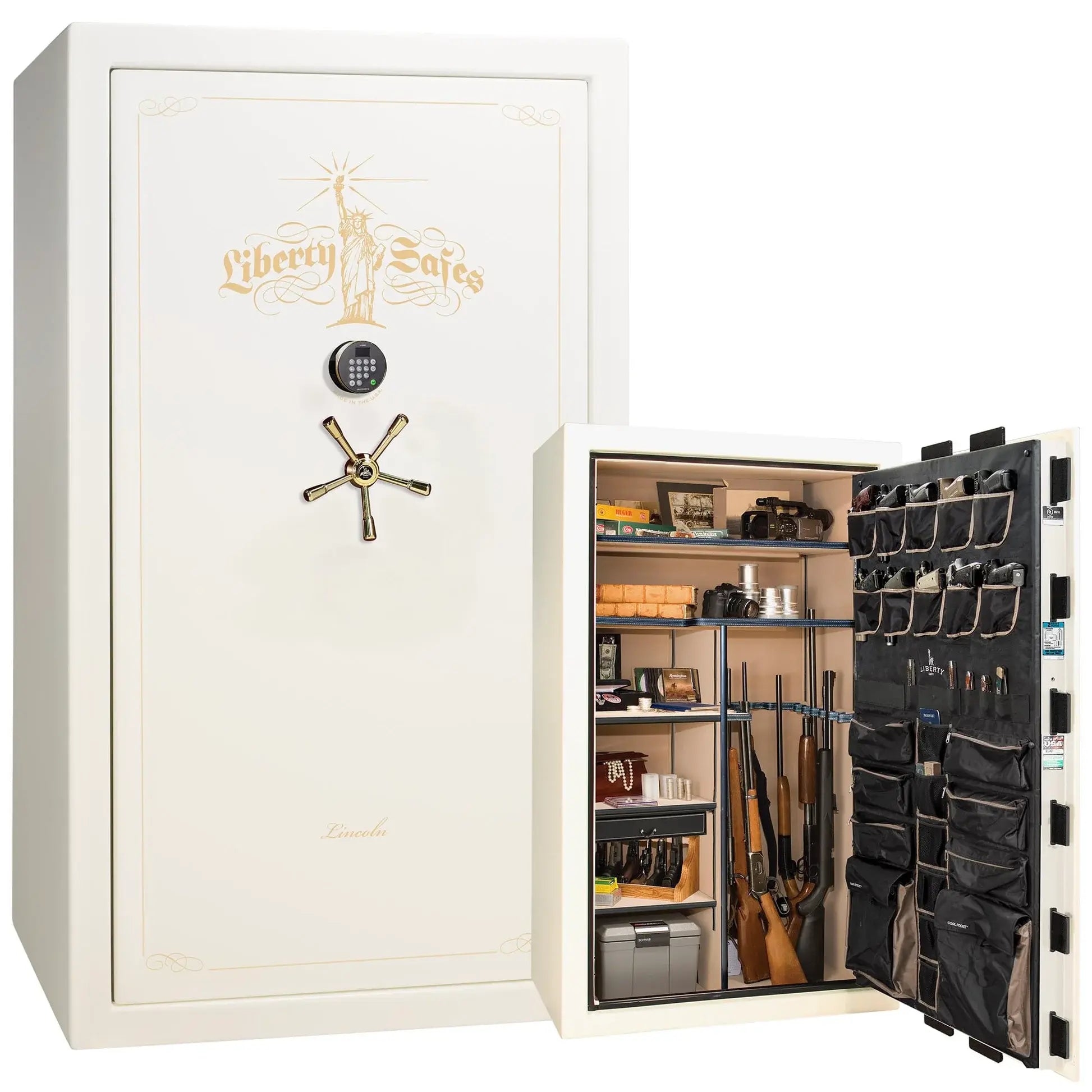 Liberty Lincoln 50 safe in White Gloss with Brass hardware