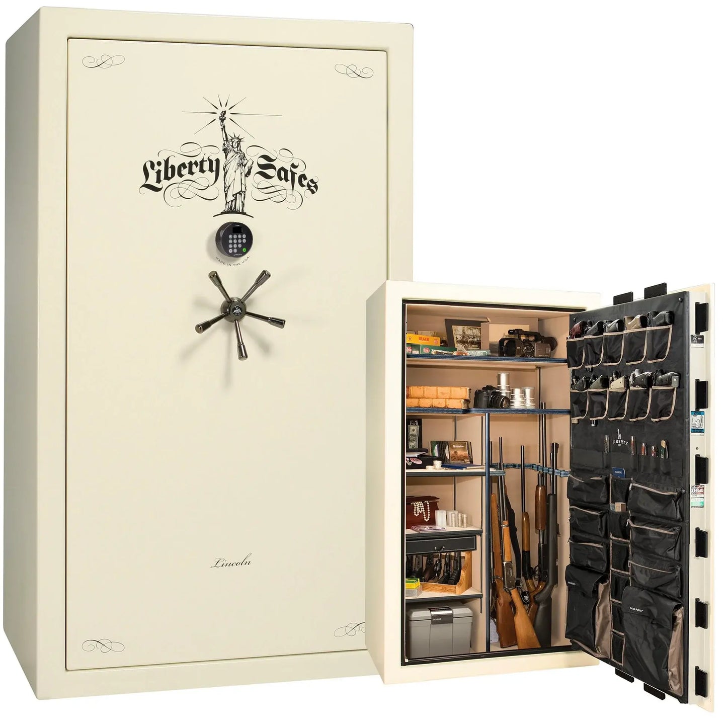 Liberty Lincoln 50 safe in White Marble with Black Chrome hardware