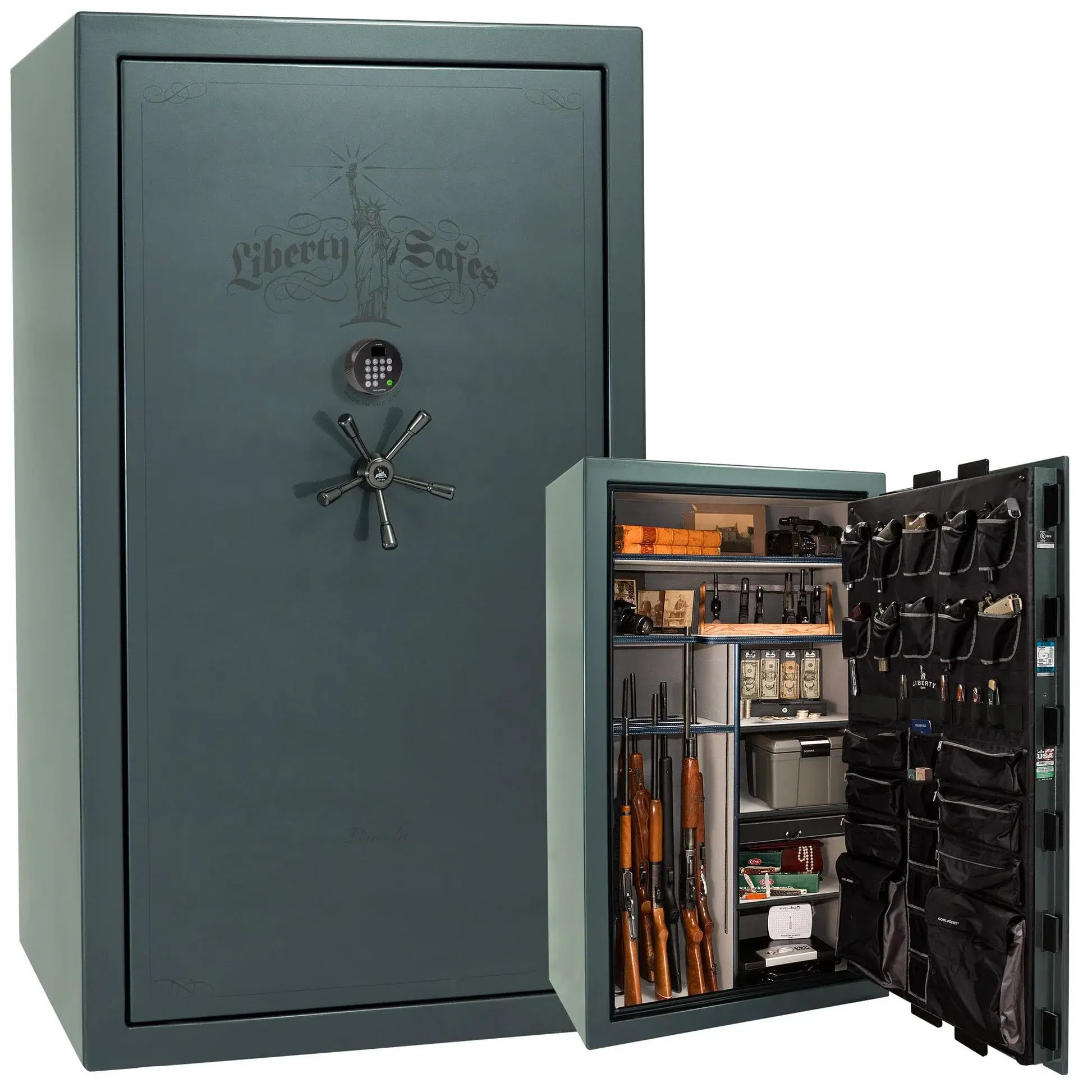 Liberty Lincoln 50 safe in Forest Mist Gloss with Black Chrome hardware
