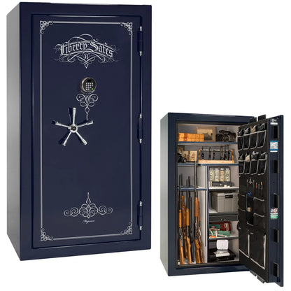 Liberty Magnum 40 gun safe in Blue gloss finish with chrome hardware and premium interior.