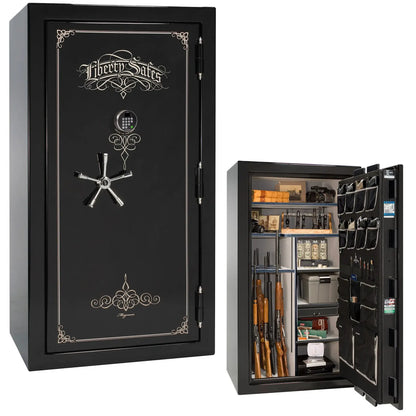 Liberty Magnum 40 gun safe in Black Mirror gloss finish with chrome hardware and premium interior.