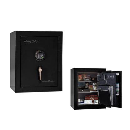 Liberty Premium Home 08 safe in Black Gloss with Black Chrome hardware and Dormakaba 702D electronic lock.