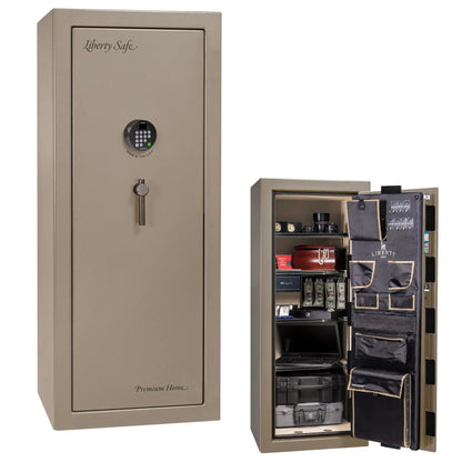 Liberty Premium Home 17 safe in Champagne Gloss with Black Chrome hardware and Dormakaba 702D electronic lock.